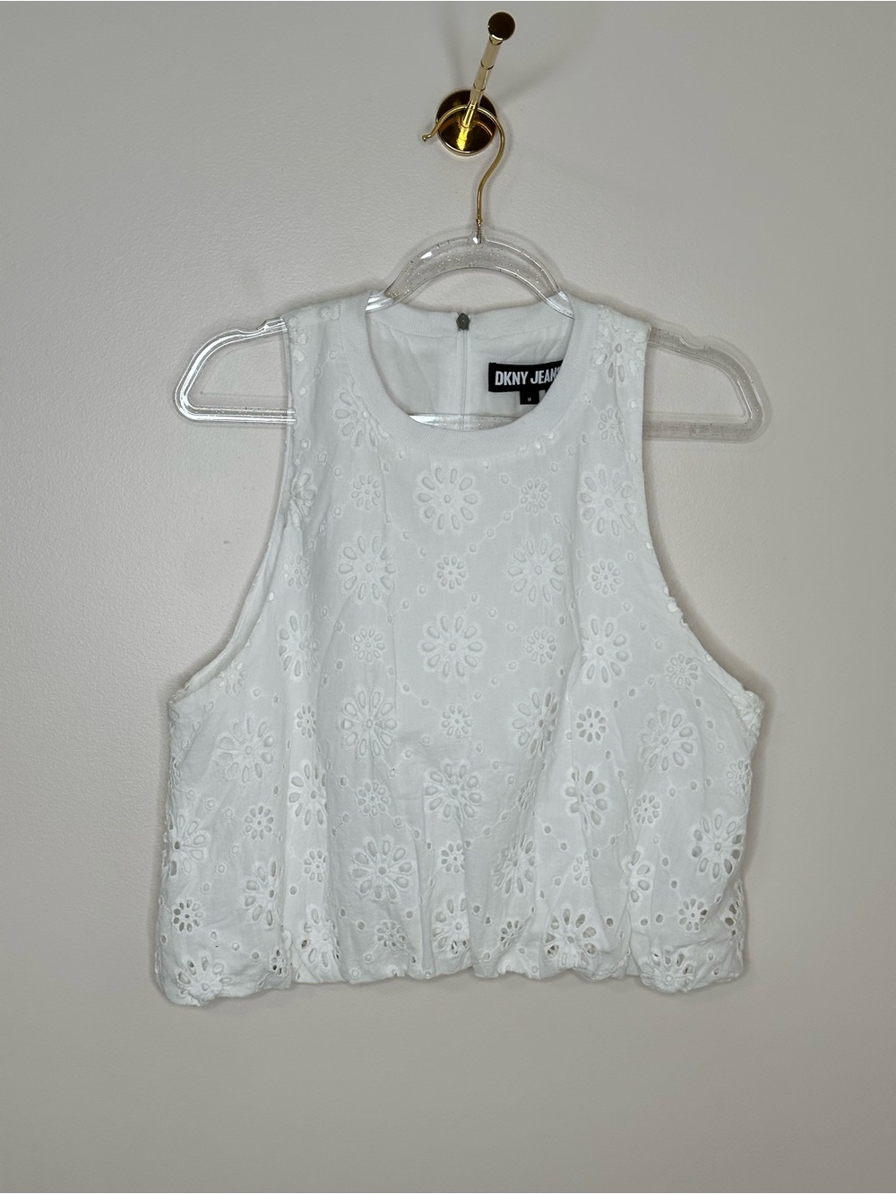 DKNY White Eyelet Cropped Tank